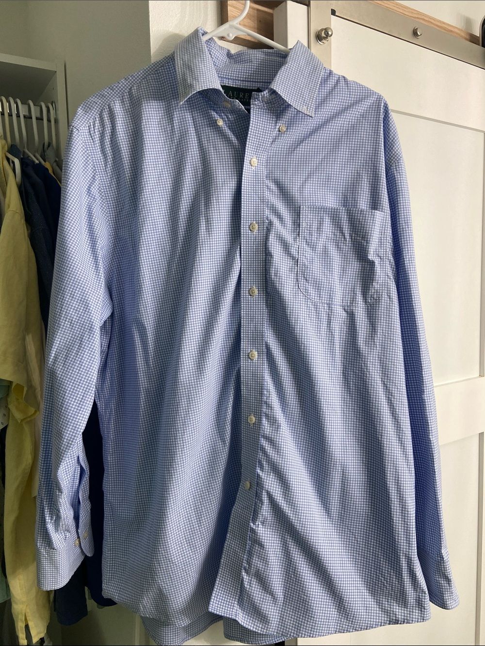 Ralph Lauren Light Blue Cotton Micro-Check Dress Shirt Sz 17.5